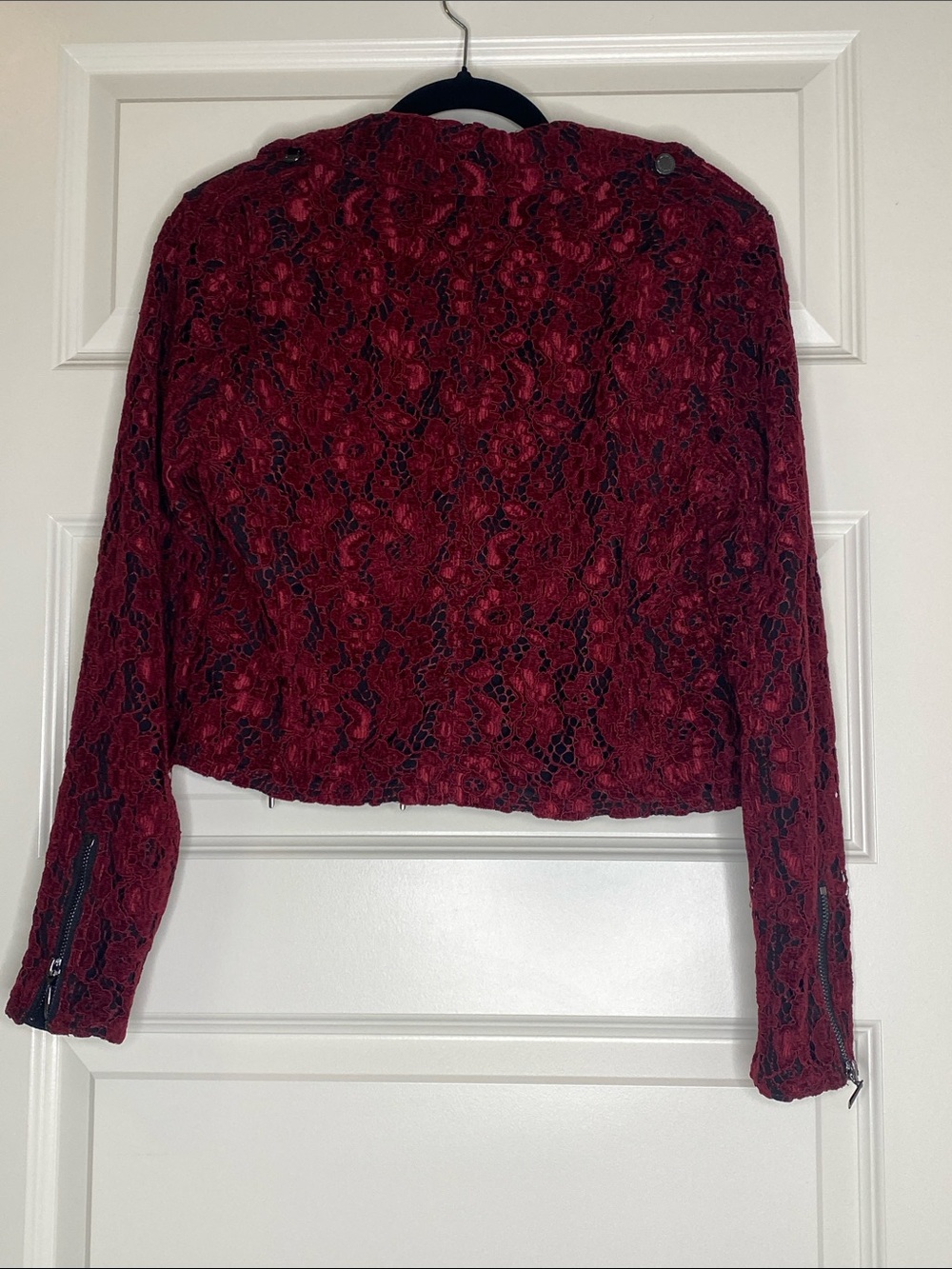 White House Black Market Red Lace Moto Jacket - Picture 4 of 5